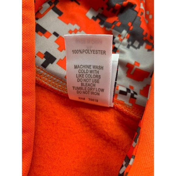Bright Orange Digital Camo Sleeve Hoodie Men's Athletic Pullover Sweatshirt - Picture 10 of 10
